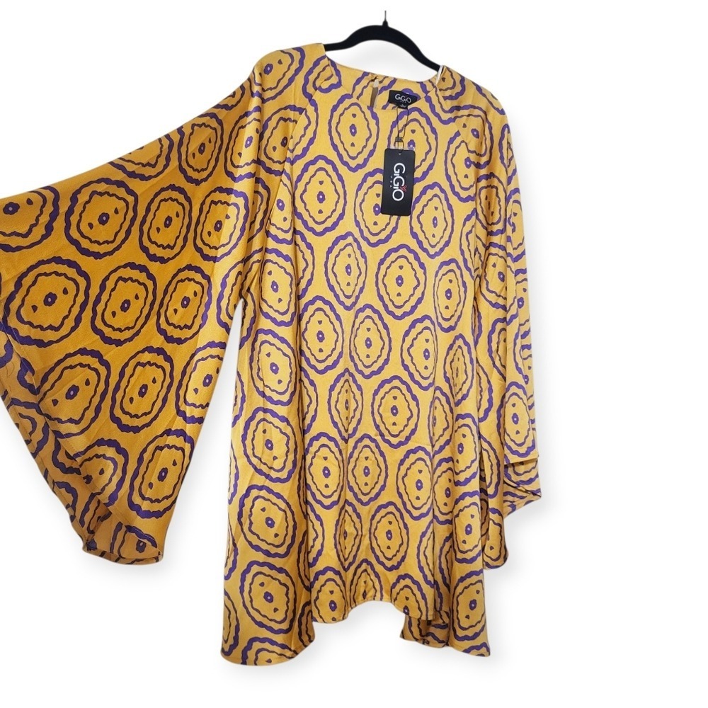 GiGio USA Womens L NWT Golden Yellow - Purple- Flare Mandala Dress Boho Festival